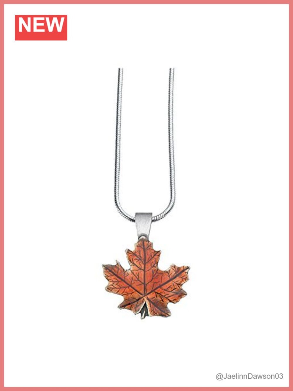 Pewter Maple Leaf Pendant Necklace 18in Sterling Silver Snake Chain